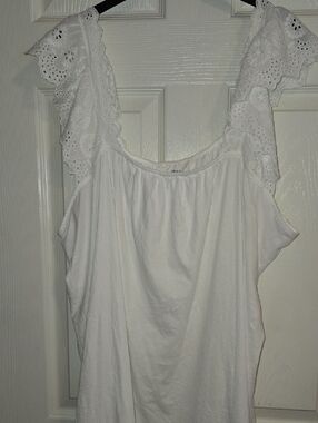 crown & ivy White Eyelet Ruffle Strap Tank